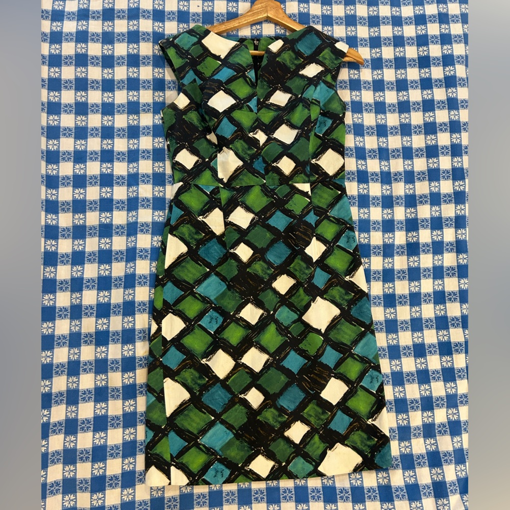 Milly of New York Cotton Sheath Dress w Abstract Diamond Print